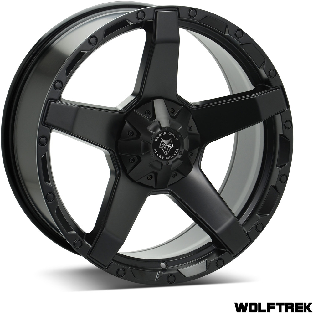 9x20 Black Wolf Wolftrak Matt Black Rivets Alloy Wheels, Alloy Wheels