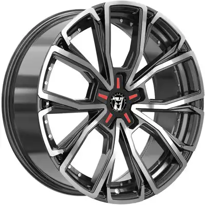8.5x18 Wolfrace 71 Matrix Custom Gloss Raven Black Polished Red Inserts Alloy Wheels Image
