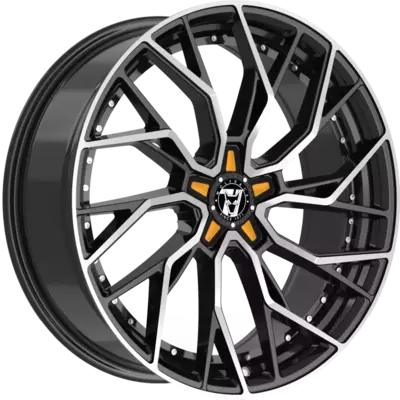 Wolfrace 71 Voodoo Custom Gloss Raven Black Polished Orange Inserts Alloy Wheels Image