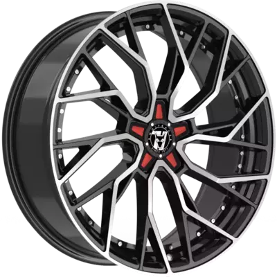 Wolfrace 71 Voodoo Custom Gloss Raven Black Polished Red Inserts Alloy Wheels Image