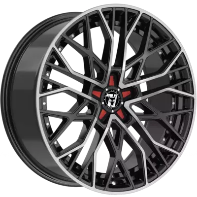 Wolfrace 71 Venom Custom Gloss Raven Black Polished Red Inserts Alloy Wheels Image