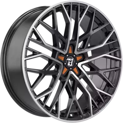 9x20 Wolfrace 71 Venom Custom Gloss Raven Black Polished Orange Inserts Alloy Wheels Image