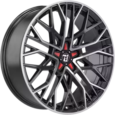 9x20 Wolfrace 71 Venom Custom Gloss Raven Black Polished Red Inserts Alloy Wheels Image